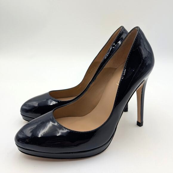 LK Bennett Stila Patent Leather Heel Courts Women's Navy Blue Size US7.5 EU38 - Picture 1 of 10
